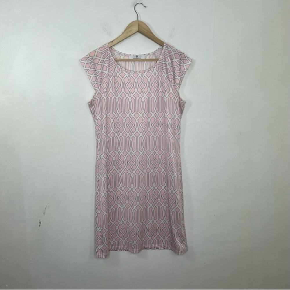 Jean-Pierre Klifa Lily Pink White Celtic Shift Travel Resort Dress Size Large